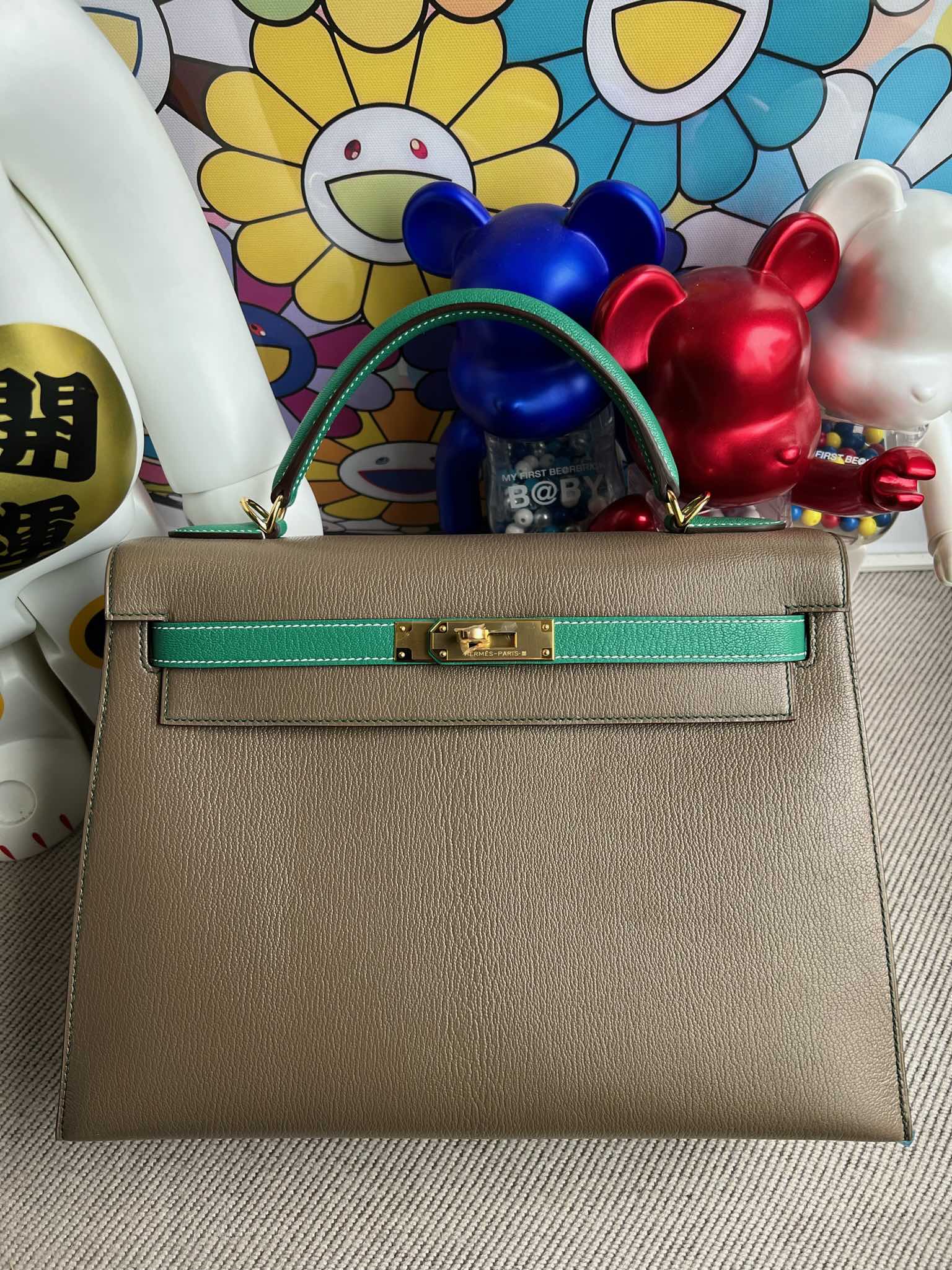 에르메스 켈리백32 에토프 벨벳그린 금장 염소가죽